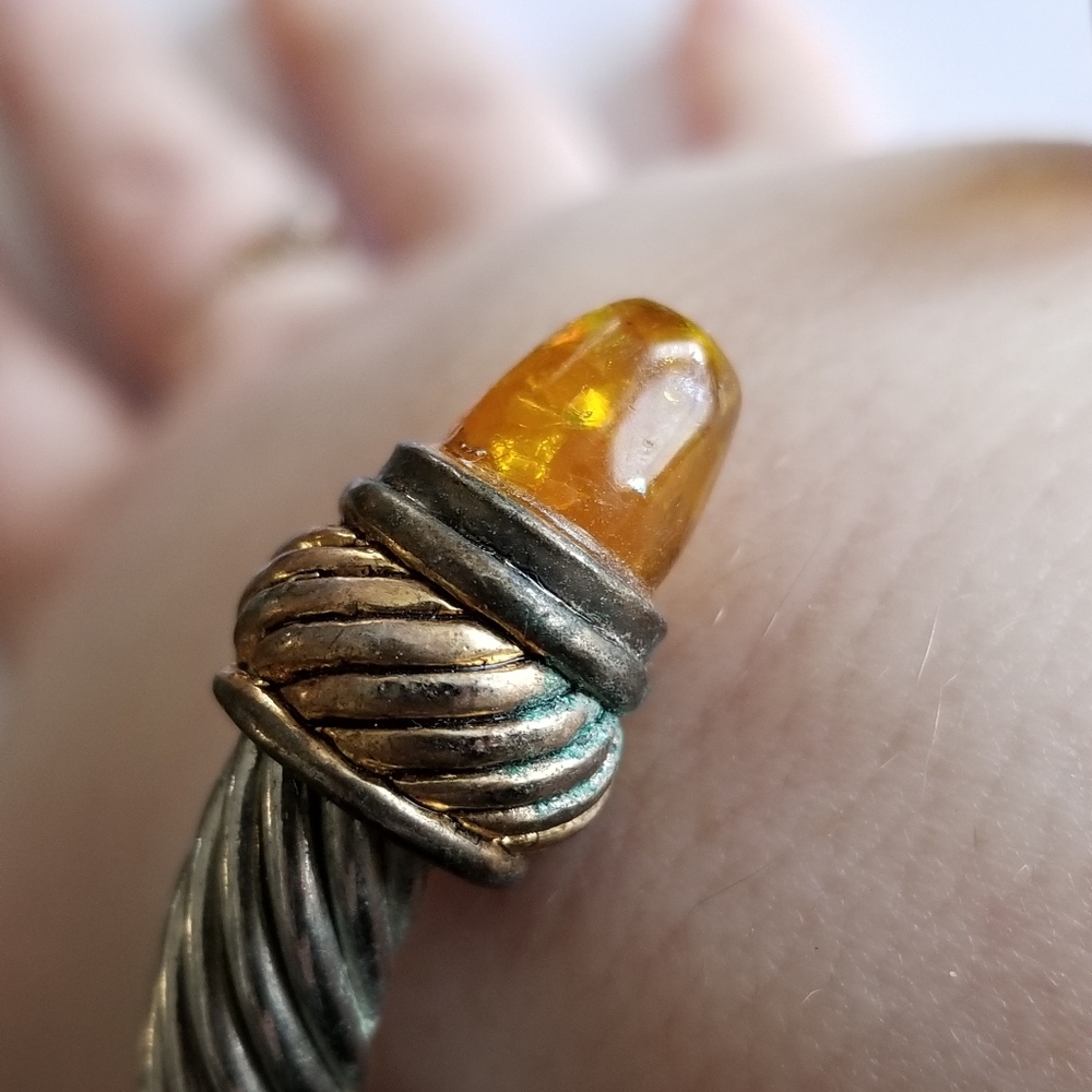 Cuff bracelet cable twist silver tone orange ends - Picture 7 of 16